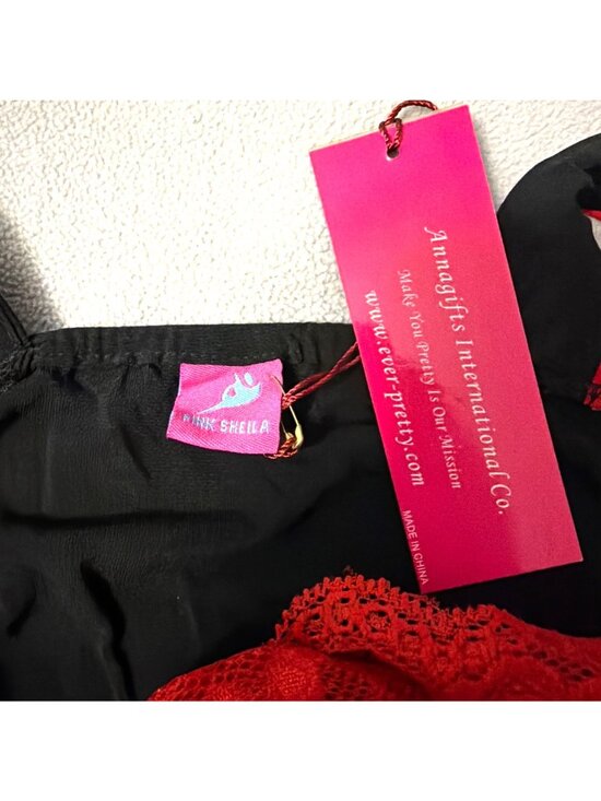 NWT Pink Sheila Black & Red Sleeveless Dress With Lace & Bead Whimsygoth Vampire - Picture 3 of 6